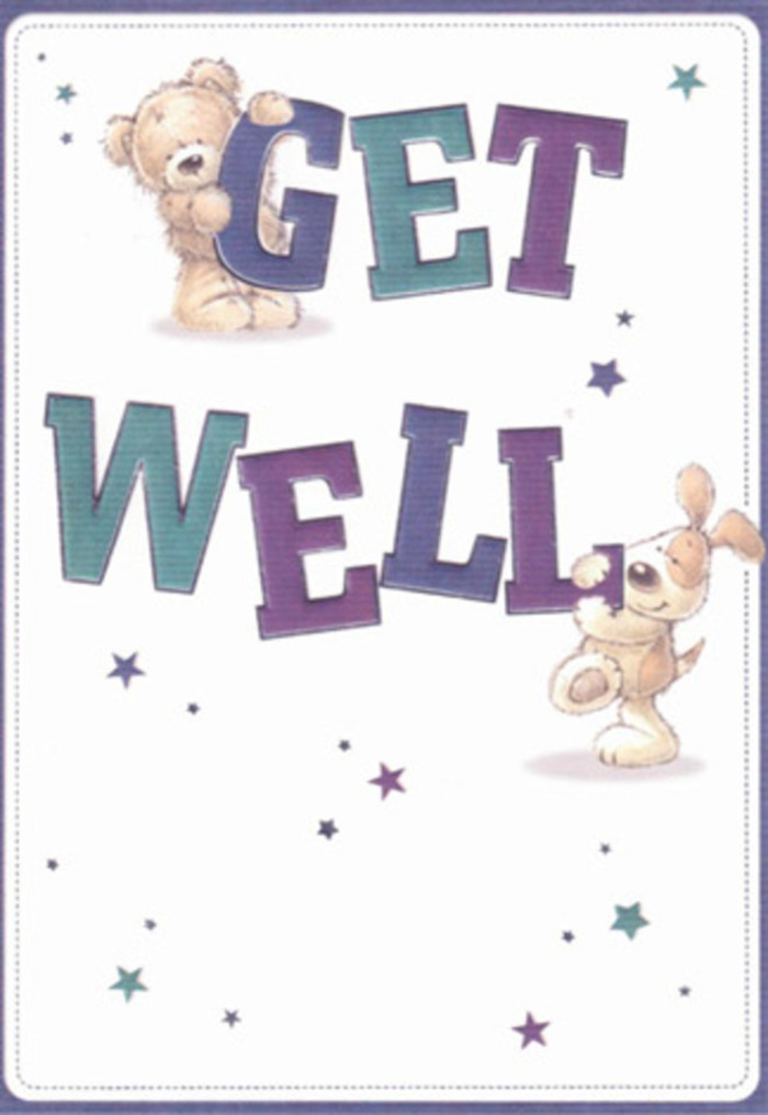 Celebrating the resilience and community spirit of Watford, this heartening get well card is a miniature work of art. Two lovable characters-a bear and a puppy-are drawn with gentle detail: their plush and tactile features echo the familiar comfort of a beloved stuffed animal nestled on a bedside table. Between them, large, confident letters in hues of violet, aqua, and teal spell out 'Get Well,' their playful stance anchoring the otherwise airy white background. Playful star shapes, lightly scattered throughout the card, shimmer in tones that recall the glint of sunlight on the River Colne. The whole design feels like a physical comfort-a soft, inviting extension of the compassion that local florists in Watford offer with each bouquet sent for same-day delivery along Queens Road or the Intu Centre. Each element is composed to usher in hope and calm: the embrace hinted at in the bear's fluffy texture, the puppy's watchful eyes, the cheerful pop of colour. This card serves as a gentle reminder that care and encouragement never go out of style, especially when rooted in the everyday kindness found throughout Watford.