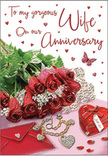 This beautifully staged anniversary card design feels like a snapshot of devotion arranged in a quiet corner of a Watford home, perhaps just before an evening celebration. At the heart of the image sits a cluster of deep red roses, their petals lush and velvety, each bloom open in full, rounded layers that suggest lasting affection rather than fleeting infatuation. The roses are surrounded by soft greenery, slim leaves and sprigs that add texture and contrast, much like the verdant plantings seen throughout Watford's gardens and local parks. Beside the flowers lies a neatly positioned envelope in a pale, understated shade, its simplicity drawing attention to the intense red of the roses and the heartfelt message it likely contains. Close by, a heart-shaped box in a vivid, polished crimson gleams gently, hinting at a cherished gift tucked inside-perhaps a piece of jewellery similar to the delicate chain or pendant laid gracefully alongside it. Tiny hearts and sparkling accents are scattered across the composition, catching the light like scattered confetti after a celebration. A single butterfly motif adds a soft, whimsical touch, its presence reminiscent of a gentle flutter on a summer afternoon near Cassiobury Park. The card's script, flowing and elegant, weaves through these romantic elements, surrounded by a cascade of miniature red hearts that appear to float in the warm, diffused lighting. The overall effect is intimate and nostalgic, inviting the viewer to imagine the scent of the roses, the smoothness of the envelope, and the quiet excitement of giving or receiving such a thoughtful tribute. It captures the essence of an anniversary thoughtfully marked in Watford: tender, personal, and full of grateful remembrance.